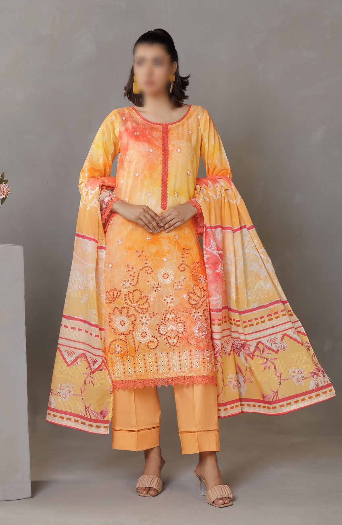 Parisa Embroidered Lawn Unstitched 3 Piece Suit - DE-04 - AK25PRS3 - Orange - Summer Collection