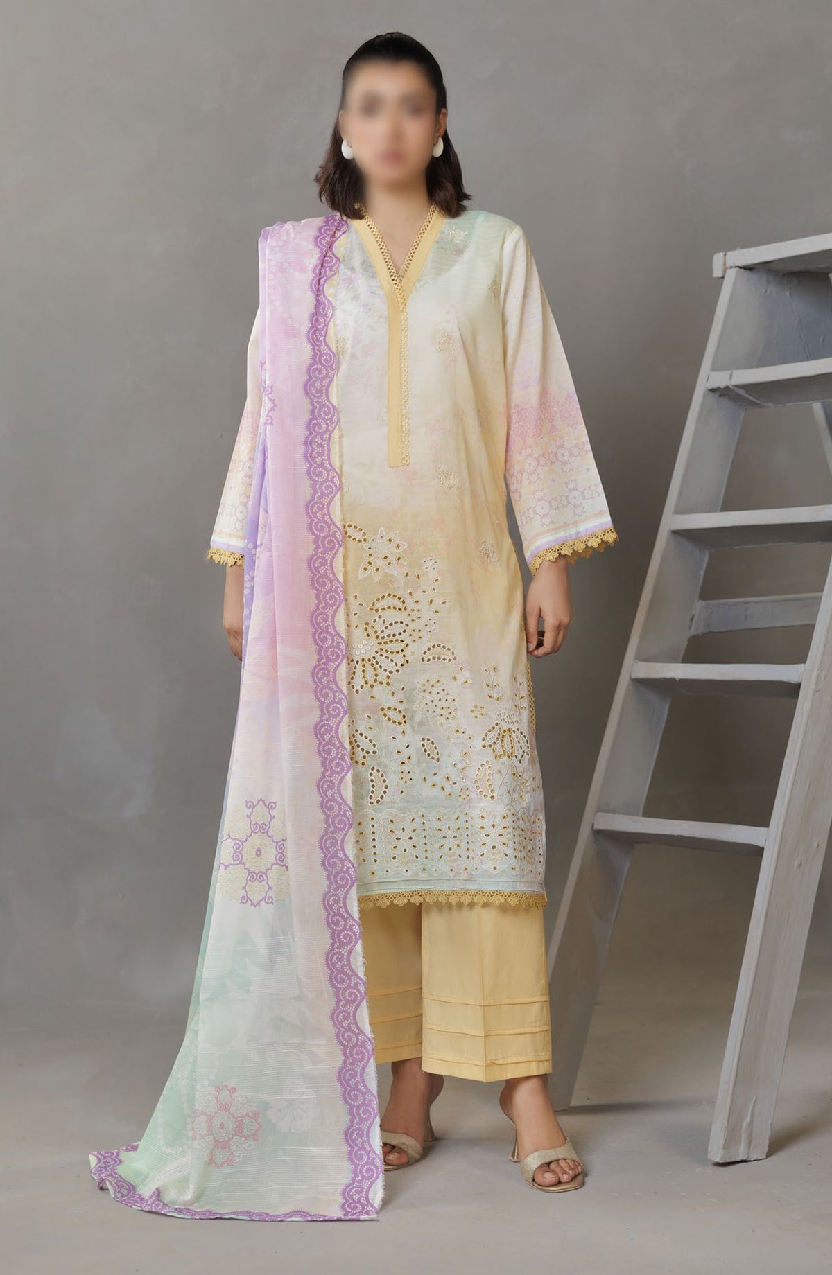 Parisa Embroidered Lawn Unstitched 3 Piece Suit - DE-03 - AK25PRS3 - Yellow - Summer Collection