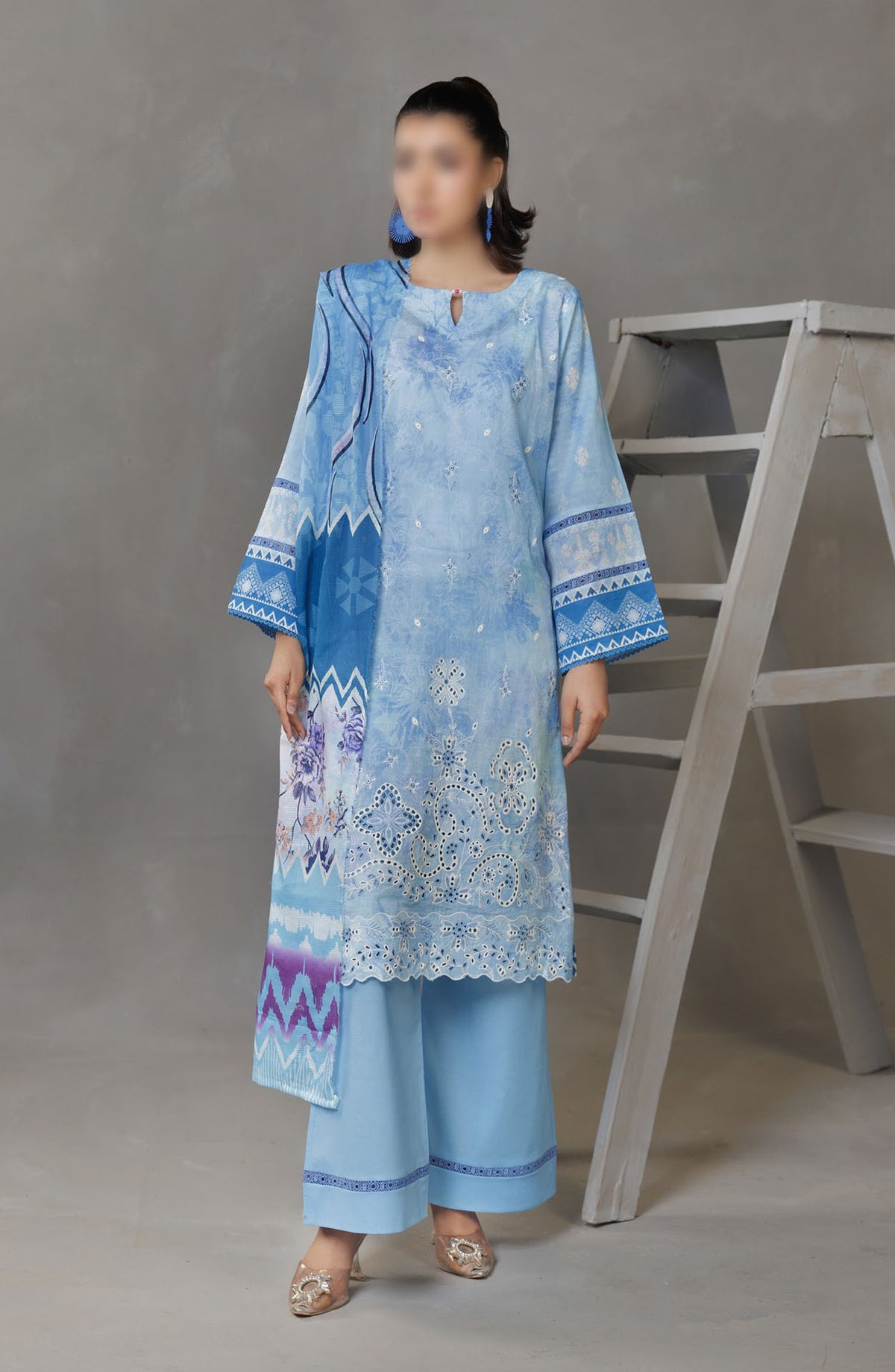 Parisa Embroidered Lawn Unstitched 3 Piece Suit - DE-01 - AK25PRS3 - Blue - Summer Collection