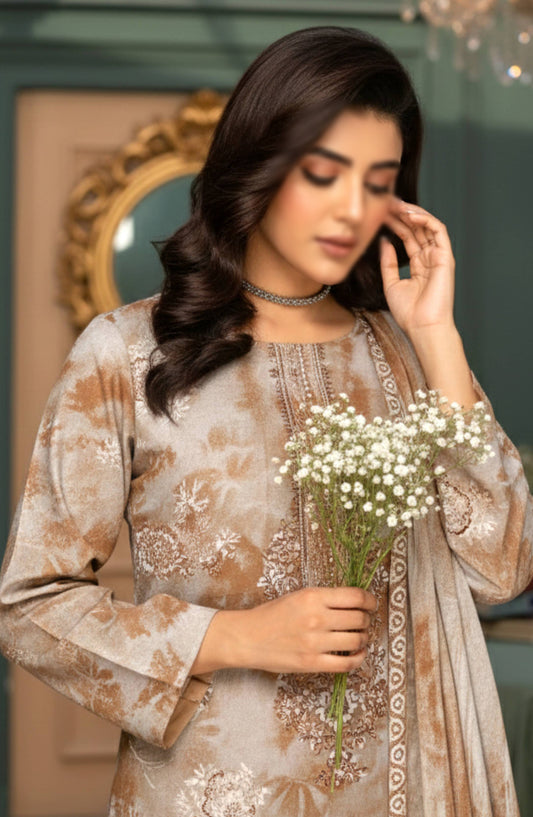 Parishay by Al Karim Embroidered Lawn Unstitched 3 Piece Suit - D-10 - AK26PRH - Brown - Summer Collection