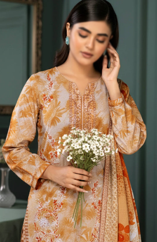 Parishay by Al Karim Embroidered Lawn Unstitched 3 Piece Suit - D-07 - AK26PRH - Rust - Summer Collection