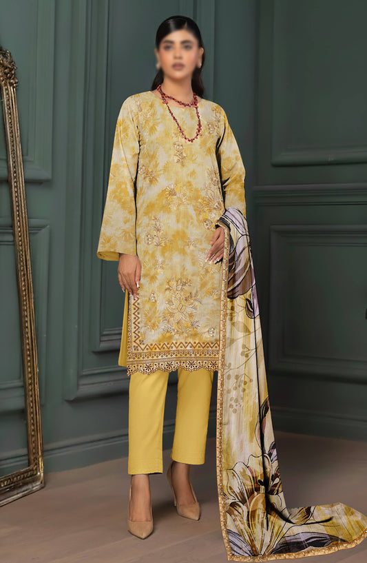 Parishay by Al Karim Embroidered Lawn Unstitched 3 Piece Suit - D-03 - AK26PRH - Yellow - Summer Collection