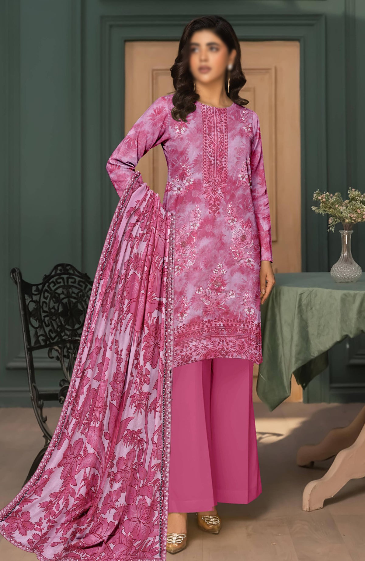 Parishay by Al Karim Embroidered Lawn Unstitched 3 Piece Suit - D-02 - AK26PRH - Pink - Summer Collection