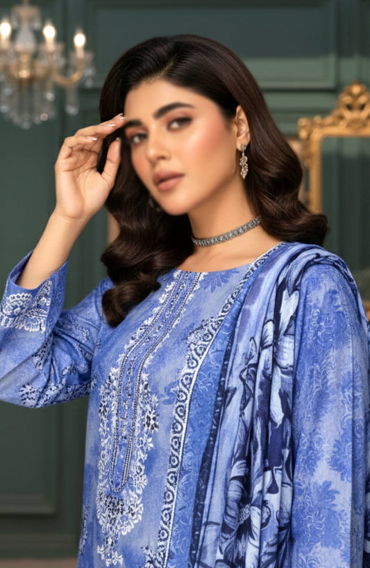 Parishay by Al Karim Embroidered Lawn Unstitched 3 Piece Suit - D-01 - AK26PRH - Blue - Summer Collection