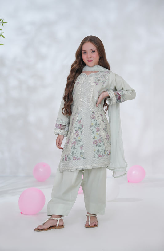 Parizae by Maria Fabrics Embroidered Cotton Stitched 3 Piece Suit - D-05 - MRF26PR - Green - Festive Girls Collection