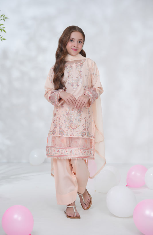 Parizae by Maria Fabrics Embroidered Cotton Stitched 3 Piece Suit - D-04 - MRF26PR - Peach - Festive Girls Collection