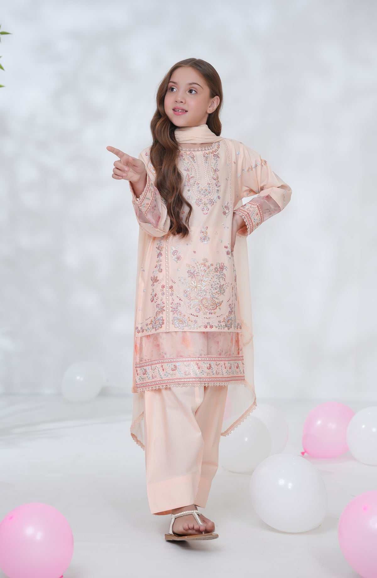 Parizae by Maria Fabrics Embroidered Cotton Stitched 3 Piece Suit - D-04 - MRF26PR - Peach - Festive Girls Collection