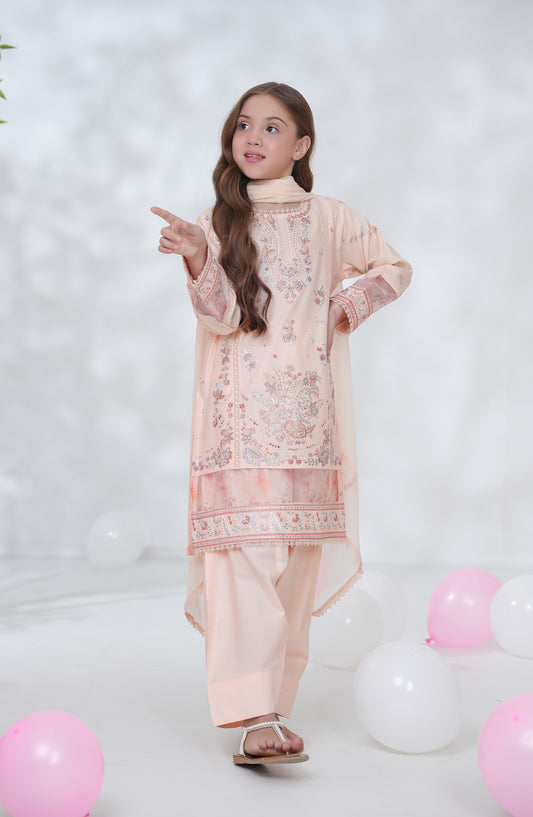 Parizae by Maria Fabrics Embroidered Cotton Stitched 3 Piece Suit - D-04 - MRF26PR - Peach - Festive Girls Collection