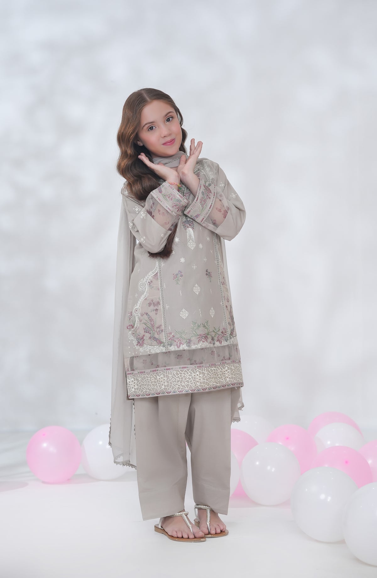 Parizae by Maria Fabrics Embroidered Cotton Stitched 3 Piece Suit - D-03 - MRF26PR - Grey - Festive Girls Collection