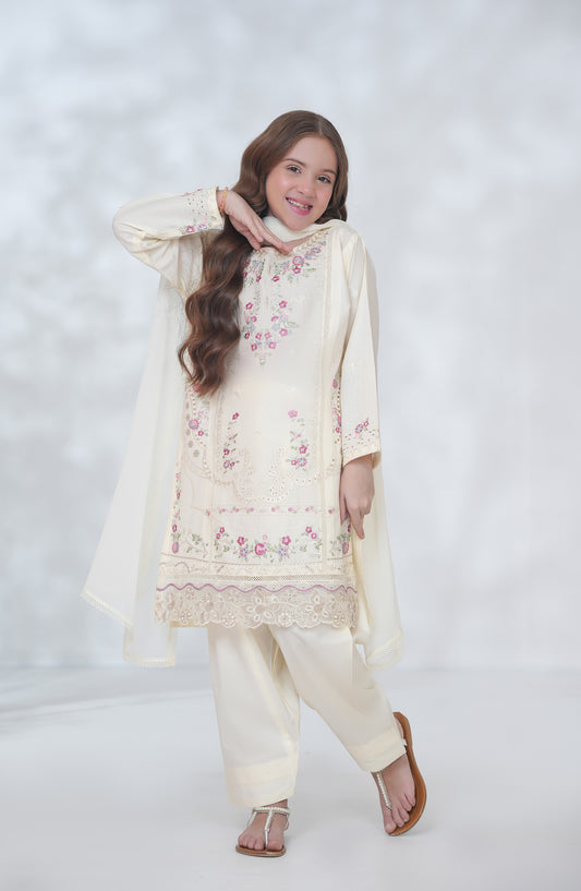 Parizae by Maria Fabrics Embroidered Cotton Stitched 3 Piece Suit - D-02 - MRF26PR - Fawn - Festive Girls Collection