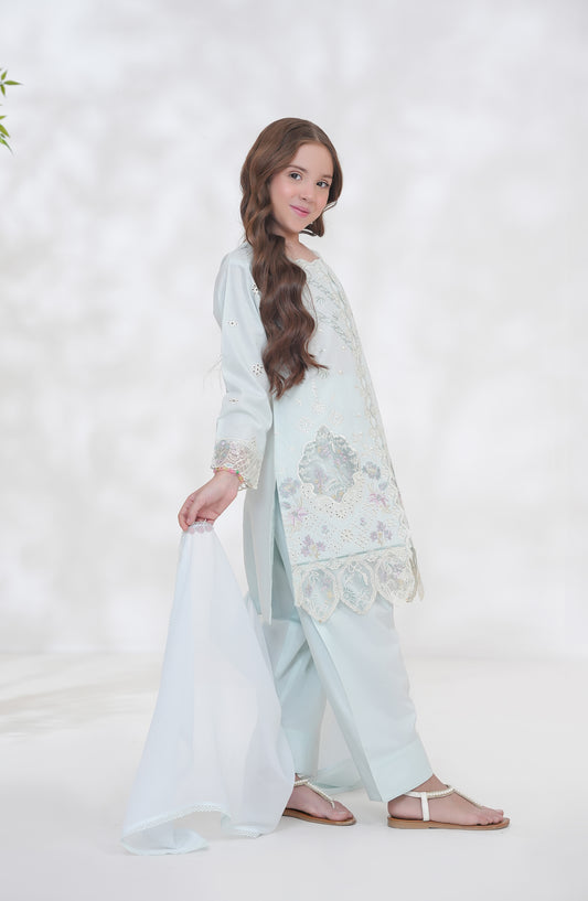 Parizae by Maria Fabrics Embroidered Cotton Stitched 3 Piece Suit - D-01 - MRF26PR - Blue - Festive Girls Collection