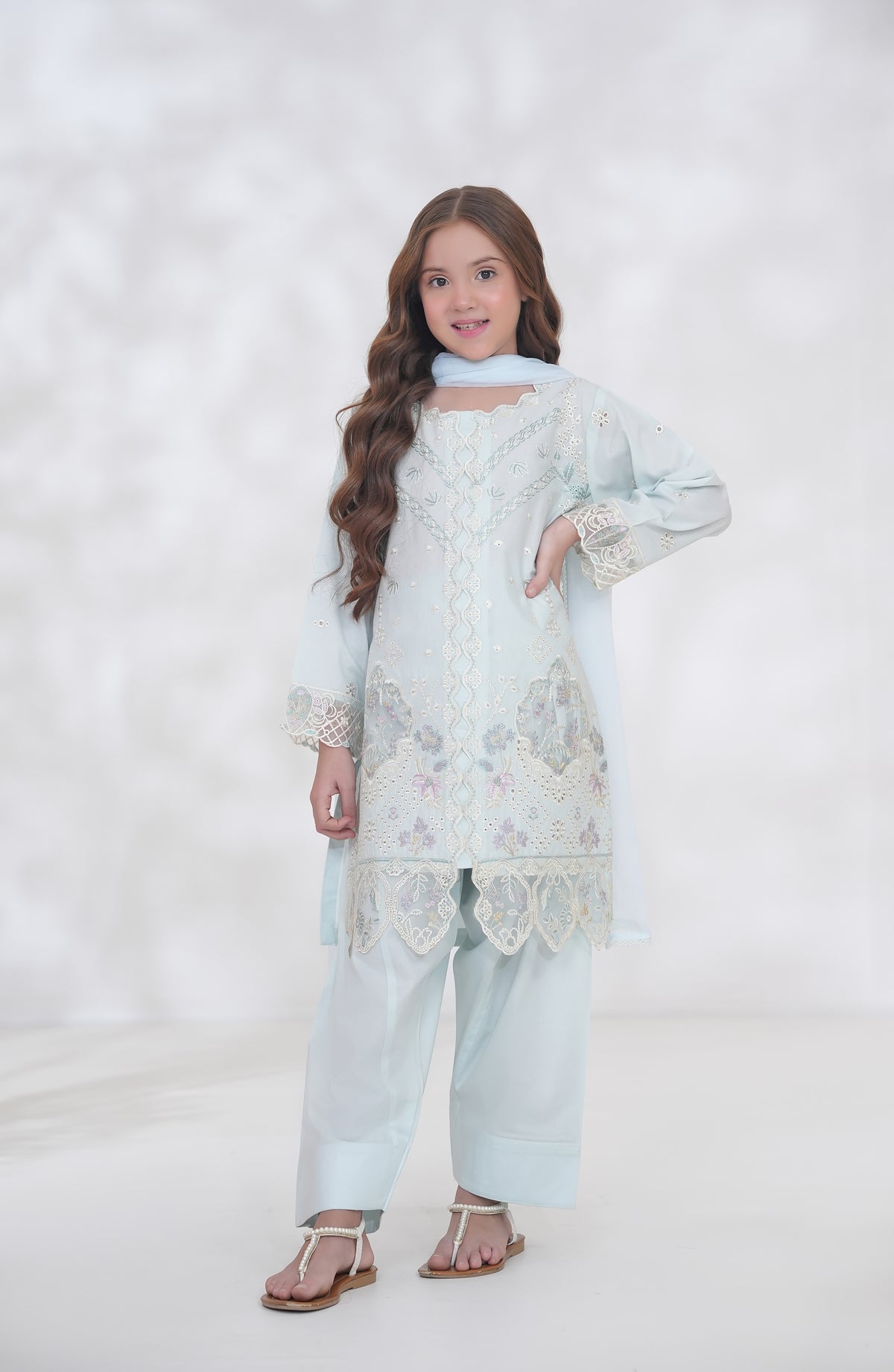 Parizae by Maria Fabrics Embroidered Cotton Stitched 3 Piece Suit - D-01 - MRF26PR - Blue - Festive Girls Collection