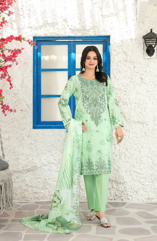 Parizah by Tawakkal Fabrics Embroidered Lawn Unstitched 3 Piece Suit - D-2727 - TF26PRZ - Sea Green - Summer Collection