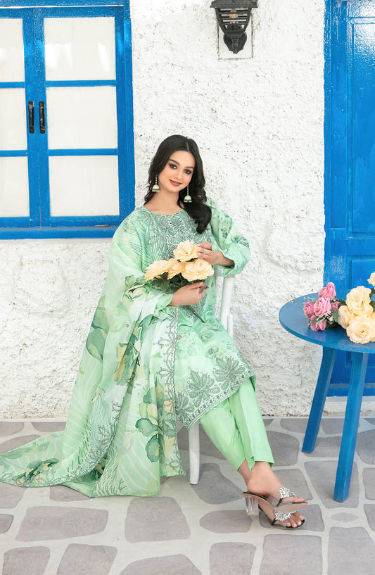 Parizah by Tawakkal Fabrics Embroidered Lawn Unstitched 3 Piece Suit - D-2727 - TF26PRZ - Sea Green - Summer Collection