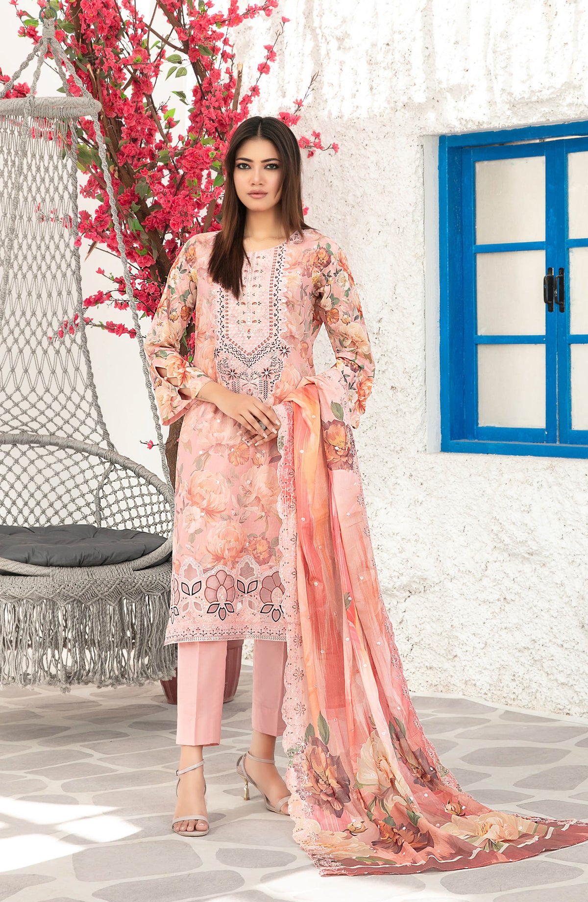Parizah by Tawakkal Fabrics Embroidered Lawn Unstitched 3 Piece Suit - D-2724 - TF26PRZ - Peach - Summer Collection