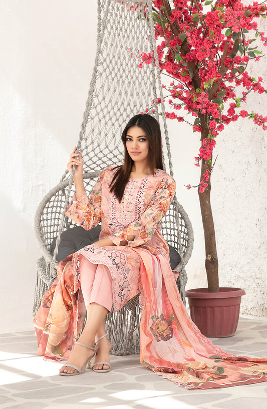Parizah by Tawakkal Fabrics Embroidered Lawn Unstitched 3 Piece Suit - D-2724 - TF26PRZ - Peach - Summer Collection