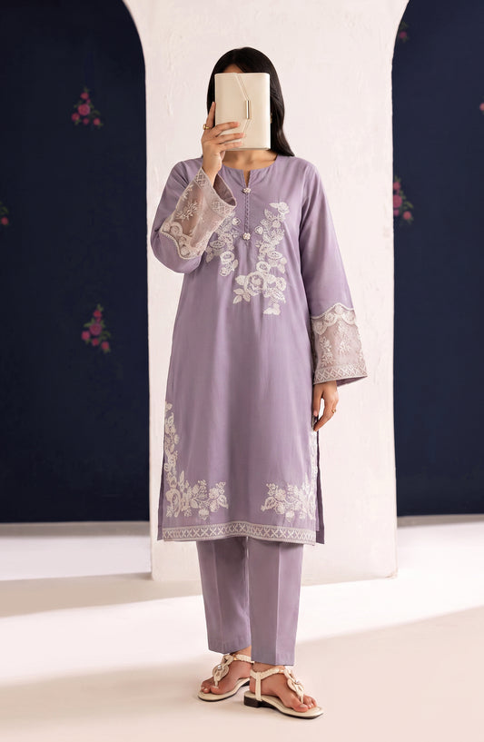 Passu by Amna Khadija Pret Embroidered Cotton Stitched 2 Piece Co-ords Set - AKP-03 - AM26PSSU - Purple - Summer Collection