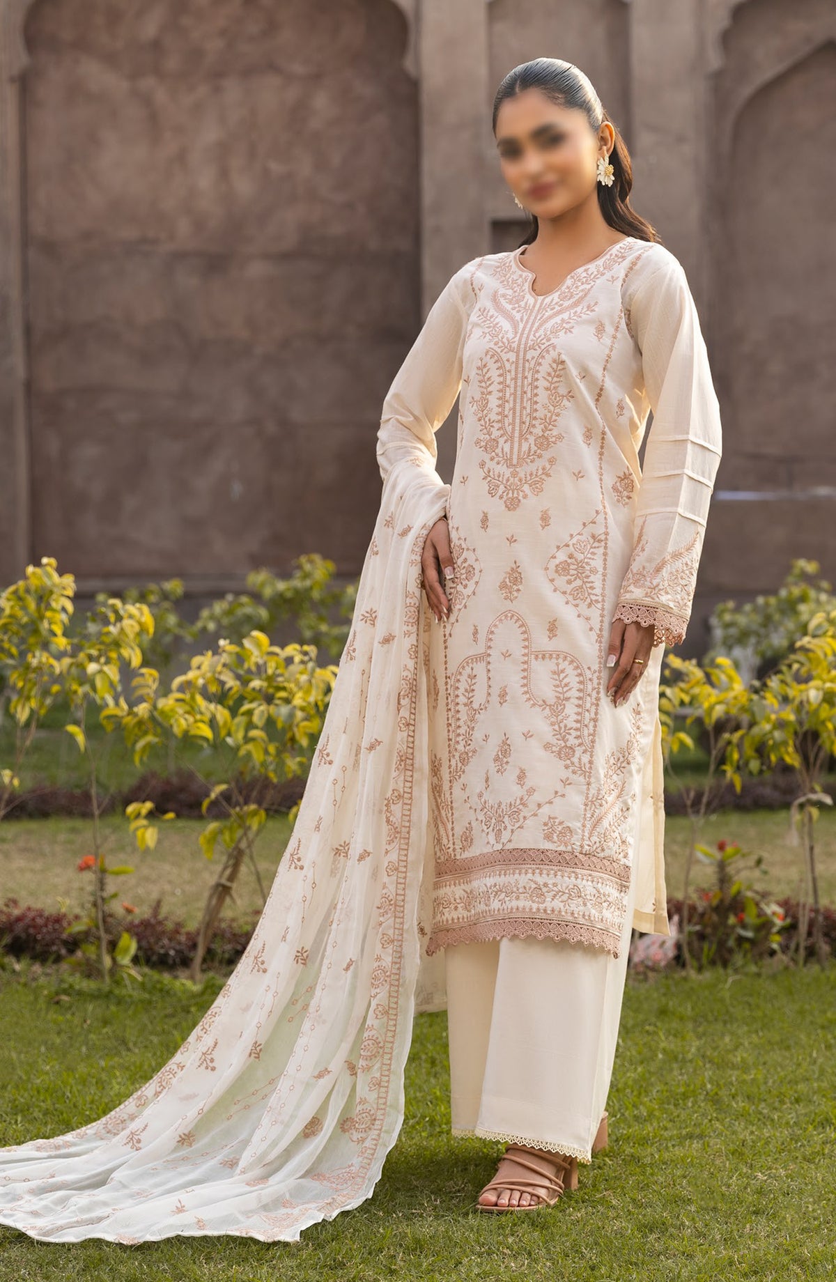 Pastel by Al Karim Embroidered Lawn Unstitched 3 Piece Suit - Design-05 - AK26PST - Fawn - Summer Collection