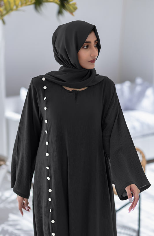 Kohinoor by TGM Button-Closed Silhouette Luxe Nidha Abaya - Pearl Aura - TGM25KOH - Black