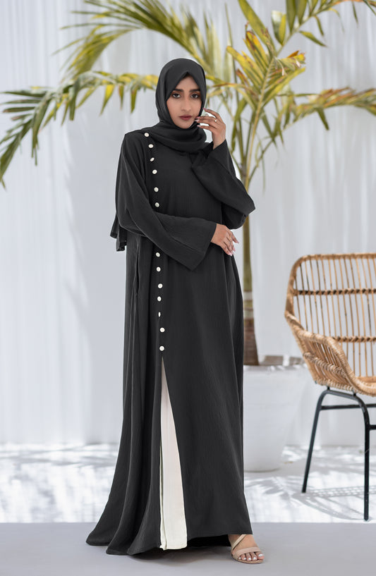 Kohinoor by TGM Button-Closed Silhouette Luxe Nidha Abaya - Pearl Aura - TGM25KOH - Black