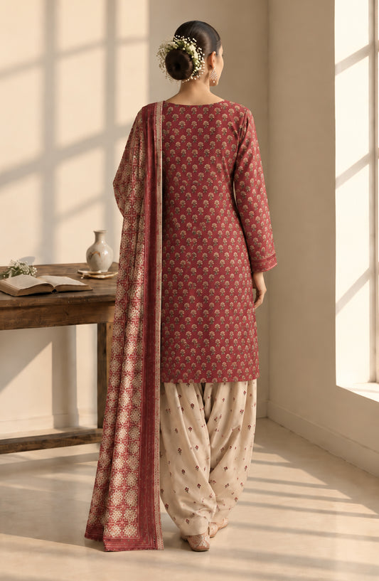 Pehchaan by Amna Khadija Printed Cotton Cambric Stitched 3 Piece Suit - AKP-04 - AM26CHN - Red - Summer Collection