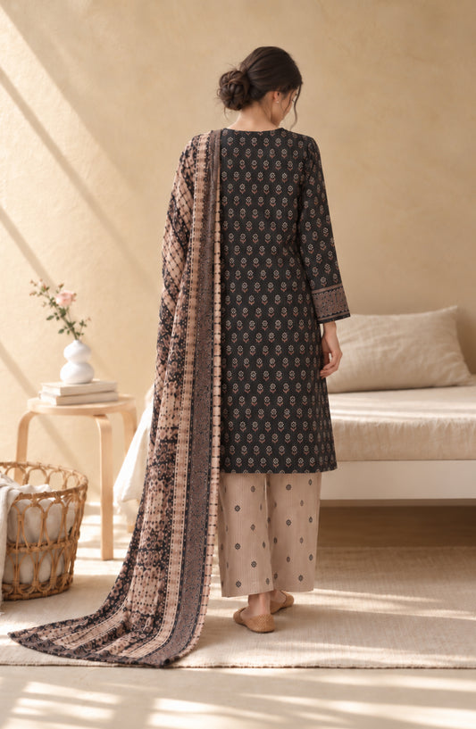 Pehchaan by Amna Khadija Printed Cotton Cambric Stitched 3 Piece Suit - AKP-05 - AM26CHN - Black - Summer Collection