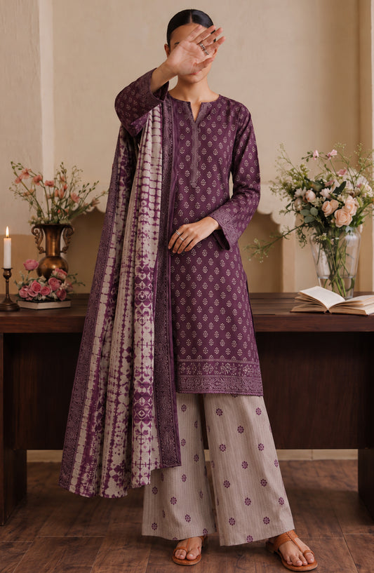 Pehchaan by Amna Khadija Printed Cotton Cambric Stitched 3 Piece Suit - AKP-06 - AM26CHN - Purple - Summer Collection