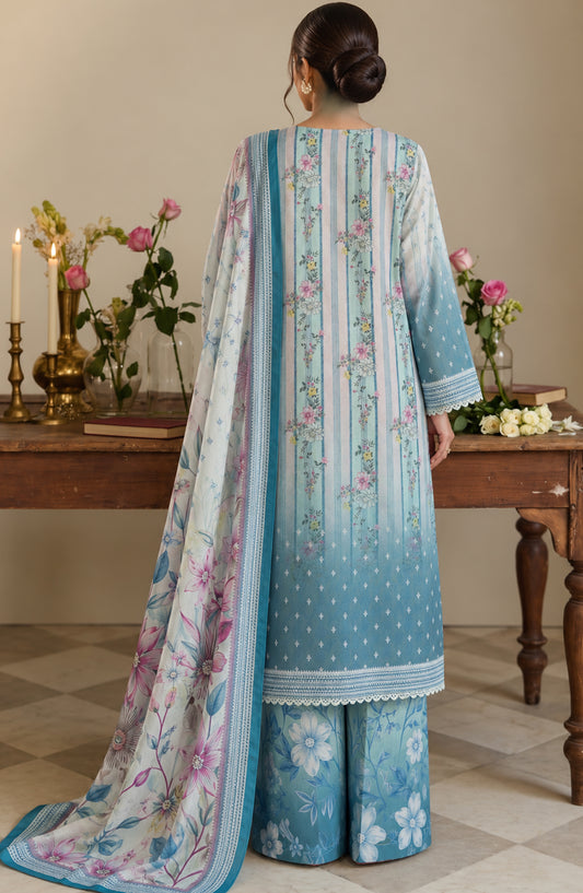 Pehchaan by Amna Khadija Printed Cotton Cambric Stitched 3 Piece Suit - AKP-07 - AM26CHN - Blue - Summer Collection
