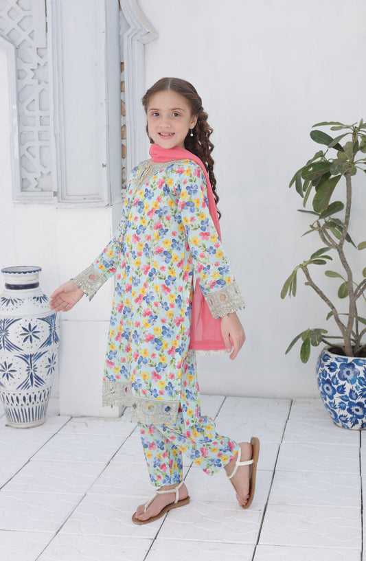 Phool Shehzadi by Shanzey Embroidered Lawn Stitched 3 Piece Suit - SHK-6106 - SHZ26PSZ - Sky Blue - Girls Summer Collection
