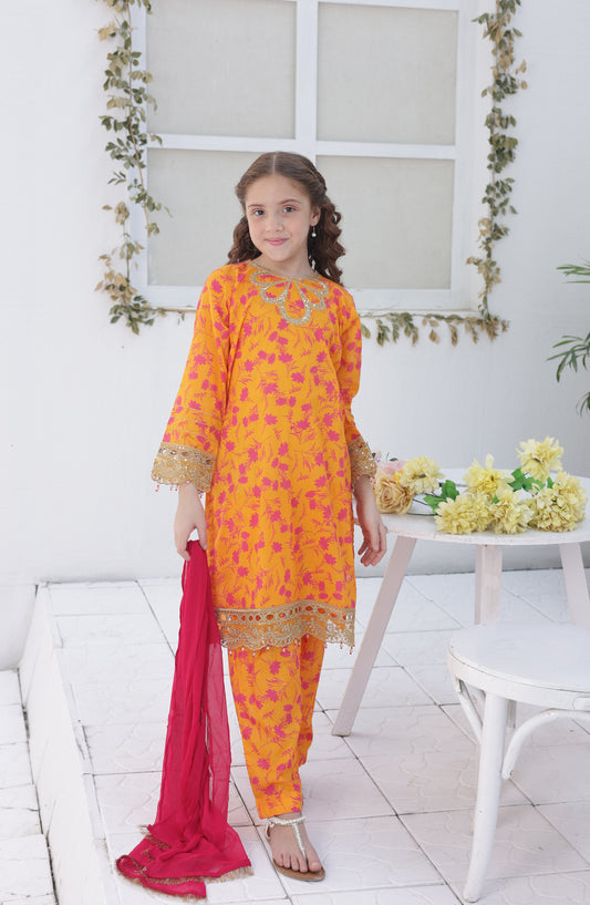 Phool Shehzadi by Shanzey Embroidered Lawn Stitched 3 Piece Suit - SHK-6104 - SHZ26PSZ - Orange - Girls Summer Collection