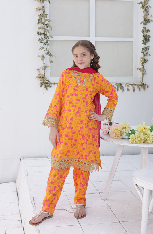 Phool Shehzadi by Shanzey Embroidered Lawn Stitched 3 Piece Suit - SHK-6104 - SHZ26PSZ - Orange - Girls Summer Collection