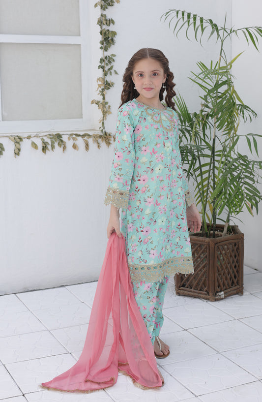 Phool Shehzadi by Shanzey Embroidered Lawn Stitched 3 Piece Suit - SHK-6103 - SHZ26PSZ - Green - Girls Summer Collection
