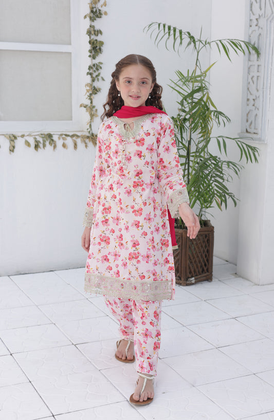 Phool Shehzadi by Shanzey Embroidered Lawn Stitched 3 Piece Suit - SHK-6102 - SHZ26PSZ - Pink - Girls Summer Collection