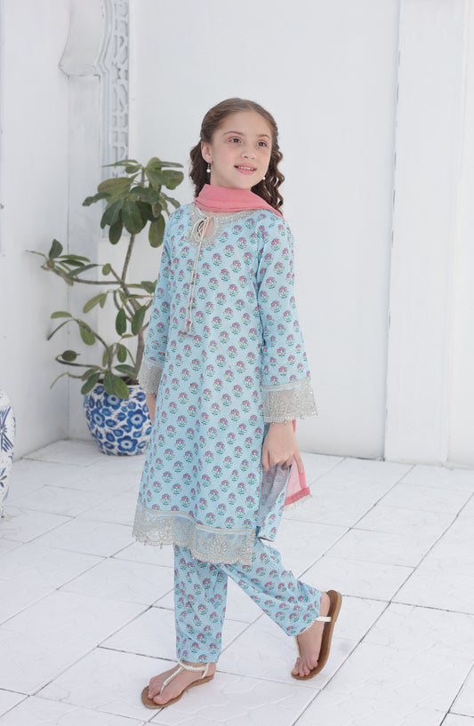 Phool Shehzadi by Shanzey Embroidered Lawn Stitched 3 Piece Suit - SHK-6101 - SHZ26PSZ - Ice Blue - Girls Summer Collection