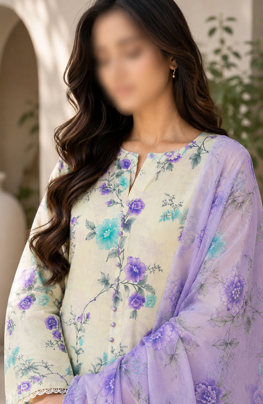Phoolkari by Amna Khadija Printed Lawn Stitched 3 Piece Suit - APKP-02 - AM26APKP - Blue - Summer Collection