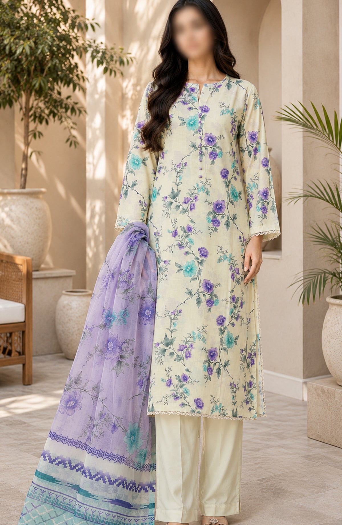 Phoolkari by Amna Khadija Printed Lawn Stitched 3 Piece Suit - APKP-02 - AM26APKP - Blue - Summer Collection