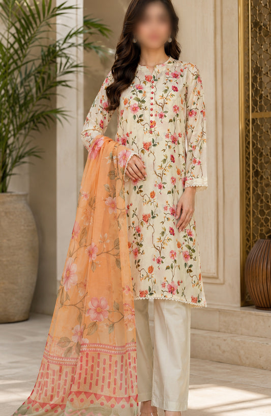 Phoolkari by Amna Khadija Printed Lawn Stitched 3 Piece Suit - APKP-03 - AM26APKP - Peach - Summer Collection