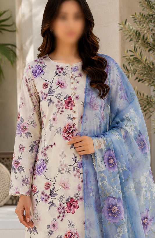 Phoolkari by Amna Khadija Printed Lawn Stitched 3 Piece Suit - APKP-04 - AM26APKP - Blue - Summer Collection