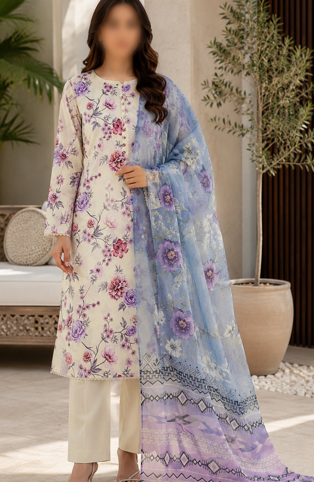 Phoolkari by Amna Khadija Printed Lawn Stitched 3 Piece Suit - APKP-04 - AM26APKP - Blue - Summer Collection