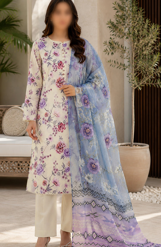 Phoolkari by Amna Khadija Printed Lawn Stitched 3 Piece Suit - APKP-04 - AM26APKP - Blue - Summer Collection