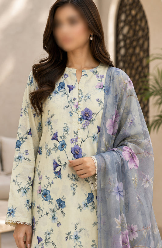 Phoolkari by Amna Khadija Printed Lawn Stitched 3 Piece Suit - APKP-08 - AM26APKP - Blue - Summer Collection