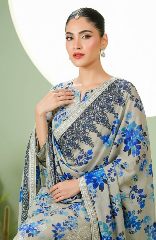 Phulkari by Al Karim Embroidered Lawn Unstitched 3 Piece Suit - D-08 - AK26PHL - Blue - Summer Collection