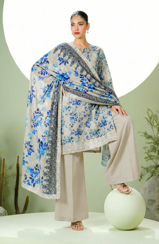 Phulkari by Al Karim Embroidered Lawn Unstitched 3 Piece Suit - D-08 - AK26PHL - Blue - Summer Collection