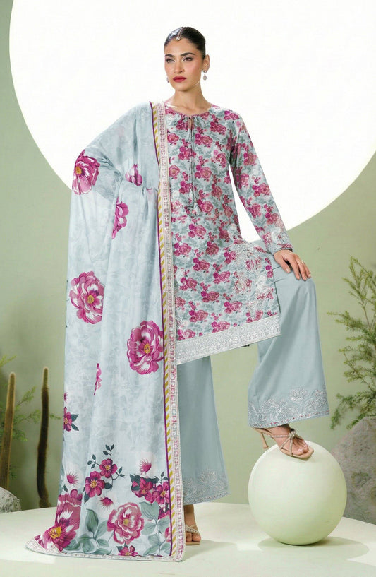 Phulkari by Al Karim Embroidered Lawn Unstitched 3 Piece Suit - D-06 - AK26PHL - Blue - Summer Collection