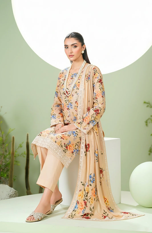 Phulkari by Al Karim Embroidered Lawn Unstitched 3 Piece Suit - D-05 - AK26PHL - Peach - Summer Collection