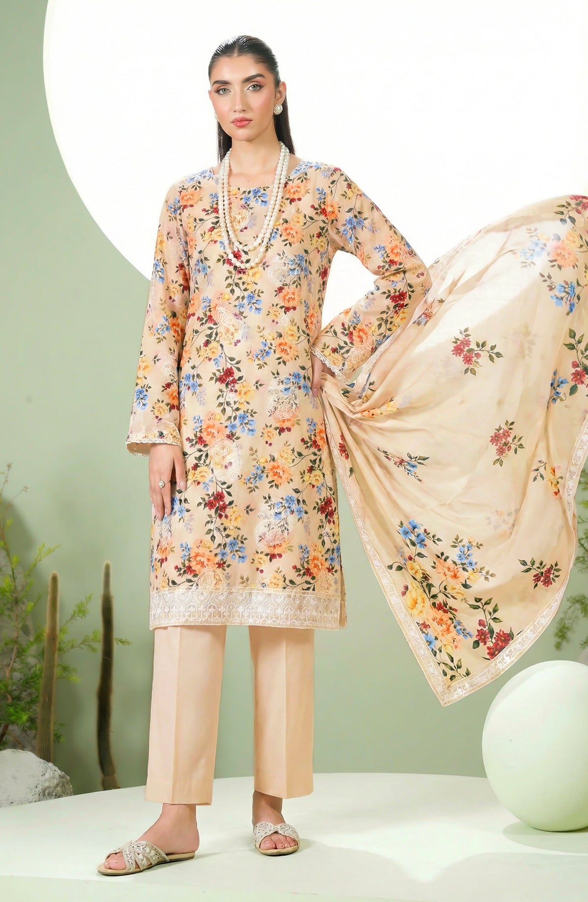 Phulkari by Al Karim Embroidered Lawn Unstitched 3 Piece Suit - D-05 - AK26PHL - Peach - Summer Collection