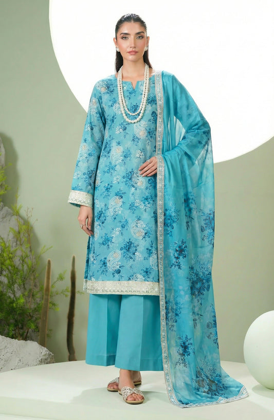 Phulkari by Al Karim Embroidered Lawn Unstitched 3 Piece Suit - D-01 - AK26PHL - Blue - Summer Collection