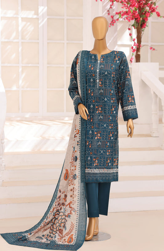 Platinum Floral by HZ Printed Lawn Unstitched 3 Piece Suit - HD-06 - HZ26PLFL - Blue - Summer Collection