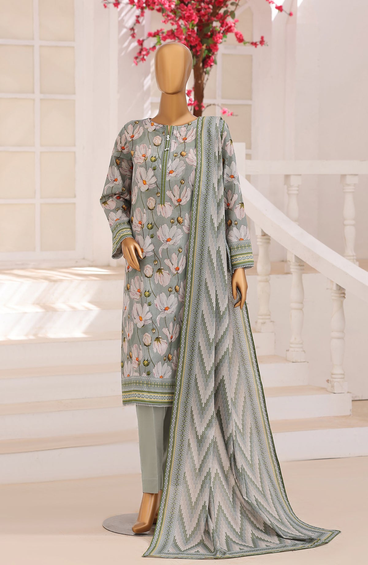 Platinum Floral by HZ Printed Lawn Unstitched 3 Piece Suit - HD-05 - HZ26PLFL - Green - Summer Collection