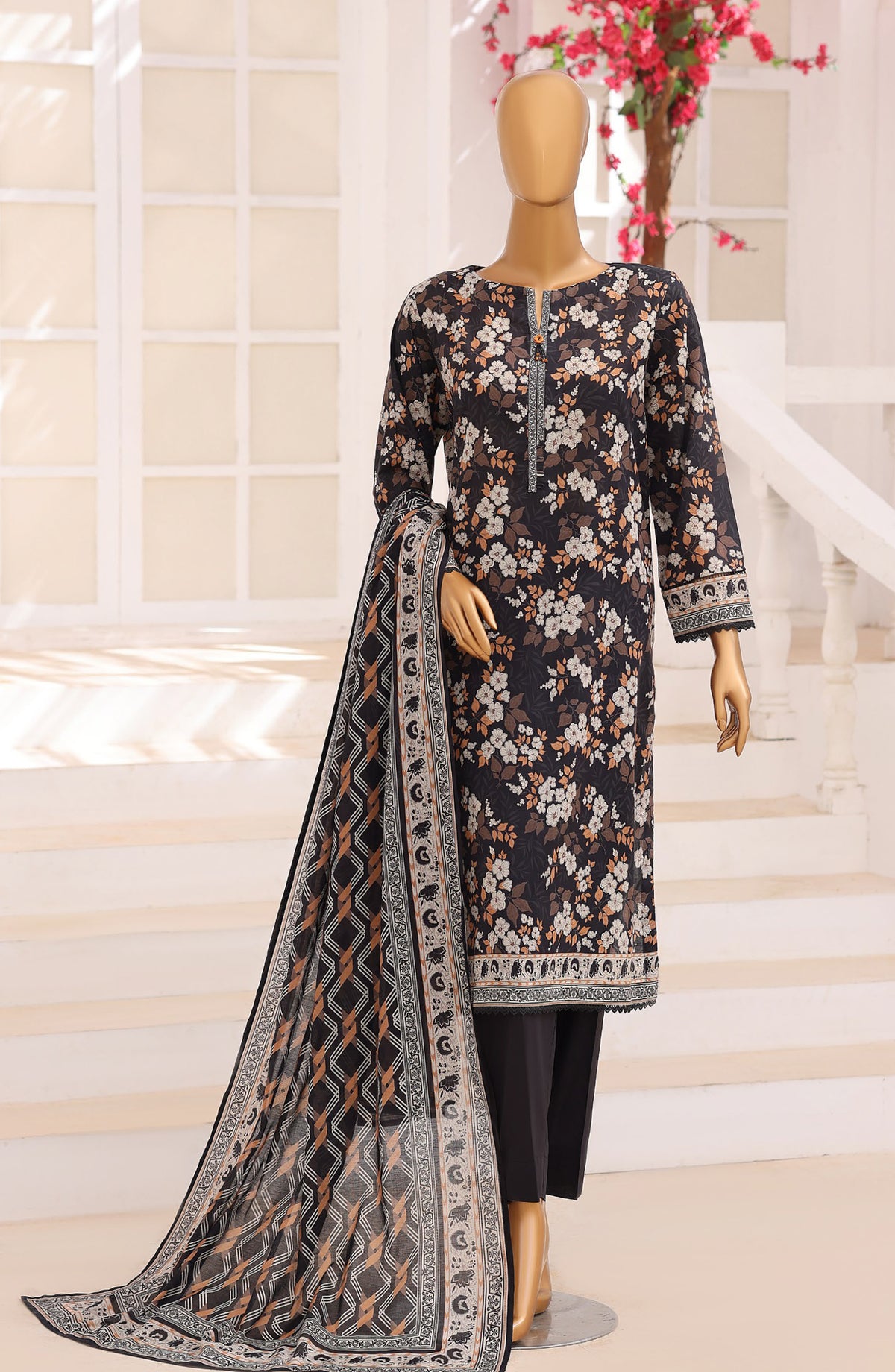 Platinum Floral by HZ Printed Lawn Unstitched 3 Piece Suit - HD-04 - HZ26PLFL - Black - Summer Collection